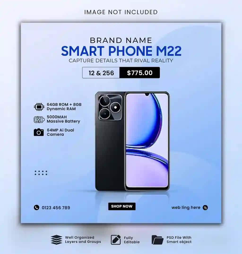 Smartfon sotuvi uchun ijtimoiy media poct banner shablonlari dizayni | Smart phone sale social media poct banner template design