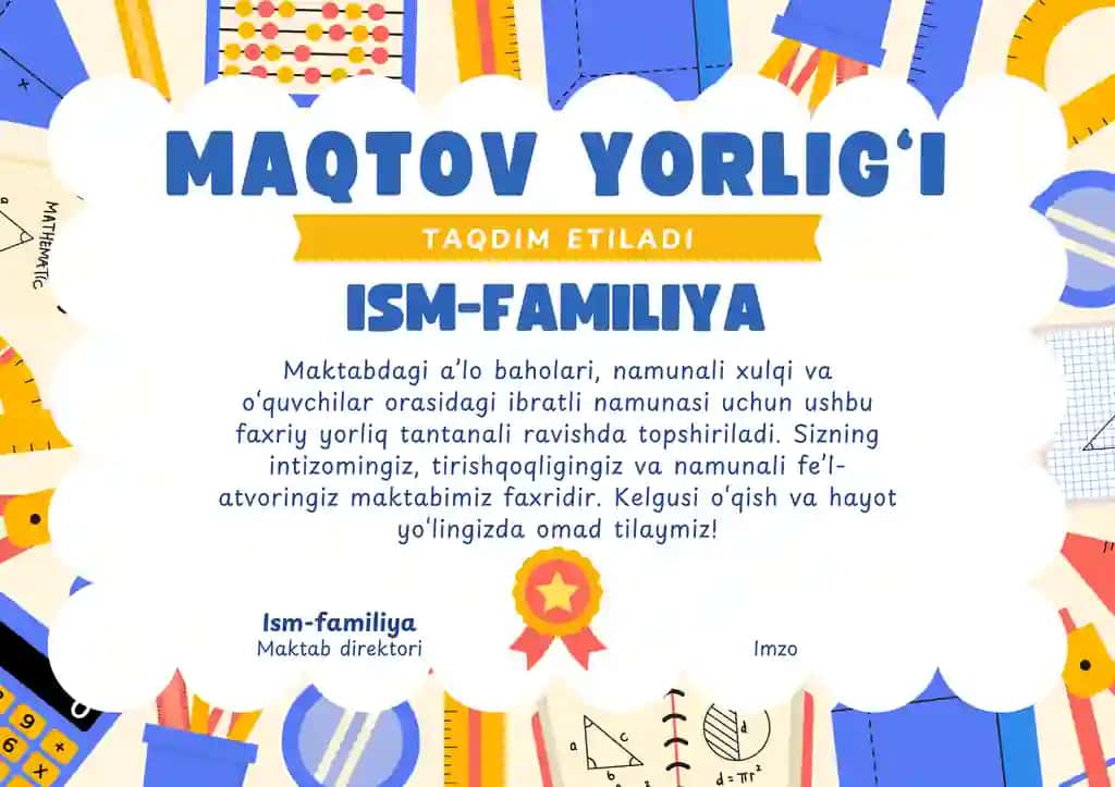 Maqtov yorlig'i | Boshlang'ich sinflar