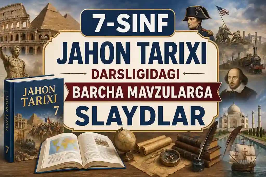 7-sinf jahon tarixi darsligidagi barcha mavzularga slaydlar