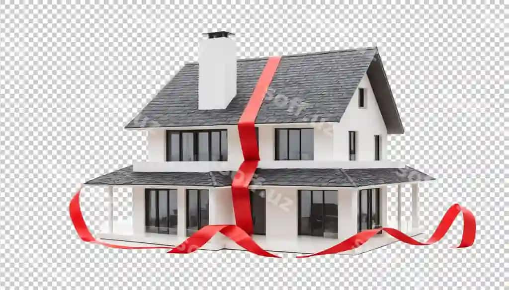 Yangi zamonaviy uy qizil ruchka bilan o'ralgan | New modern house wrapped with red ribbon