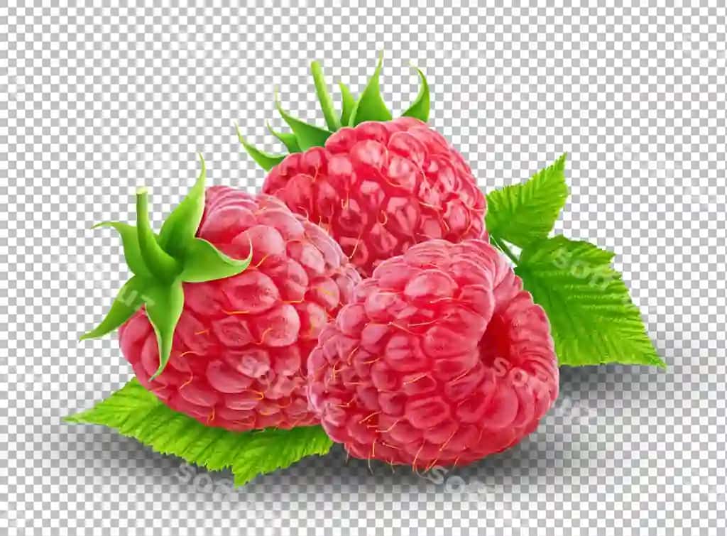Psd Mavzolar yashil varaq tepasi bilan ajraltirilgan alpha qat | Psd raspberries with green leaf top isolated alpha layer