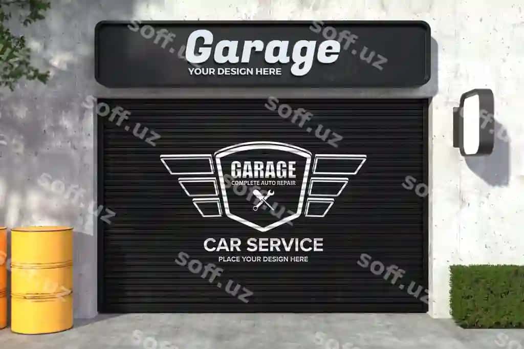 Garaj logotipi billboard mockup | Garage logo signboard mockup