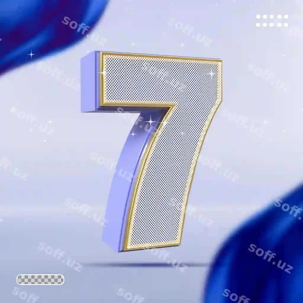 Raqam 7 ko'k 3d render stili hashamat | Number 7 blue 3d render style luxury