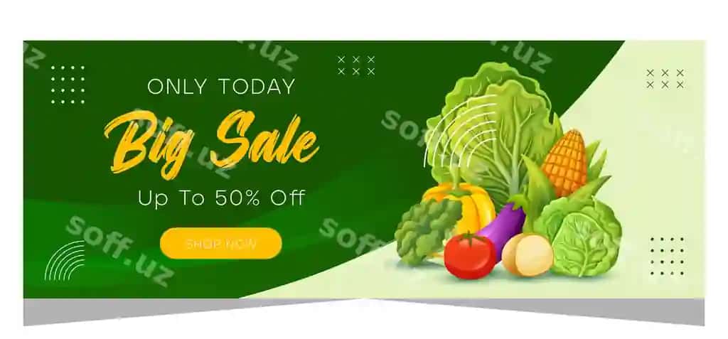 Gorizontal sotuv baner shabloni vegetariylik organik mahsulot | Horizontal sale banner template vegetarian organic product