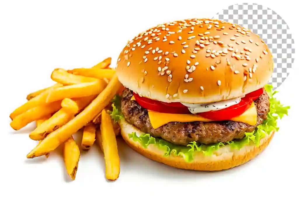 Fast tamaddi qilishga nosog'lom ovqatlanish tushunchasi shaffof burger frini yopish | Fast food unhealthy eating concept close up fries burger transparent