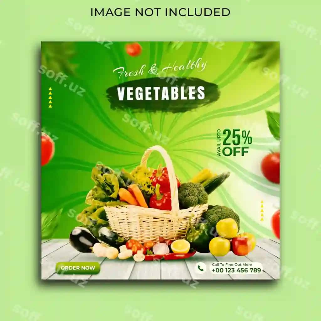 Sog'lom yangi sabzavot ovqatlari reklamasi Facebook Instagram media | Healthy fresh vegetable food promotion facebook instagram media