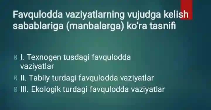 Favqulotda vaziyatlarning vujudga kelishi sabablari