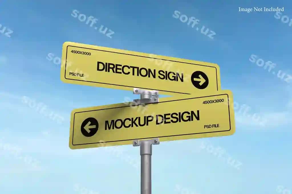 Yo'nalish belgisi namuna ko'k osmon orqa fonda | Direction sign mockup with blue sky background