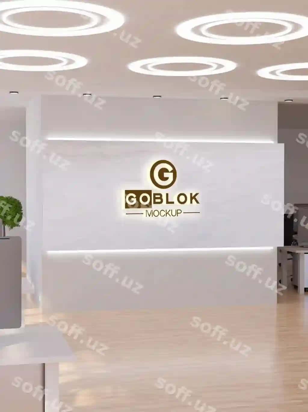 Kompaniyaning 3d logotipi do'kon shouroom namoyish mockup | Companys 3d logo store showroom display mockup