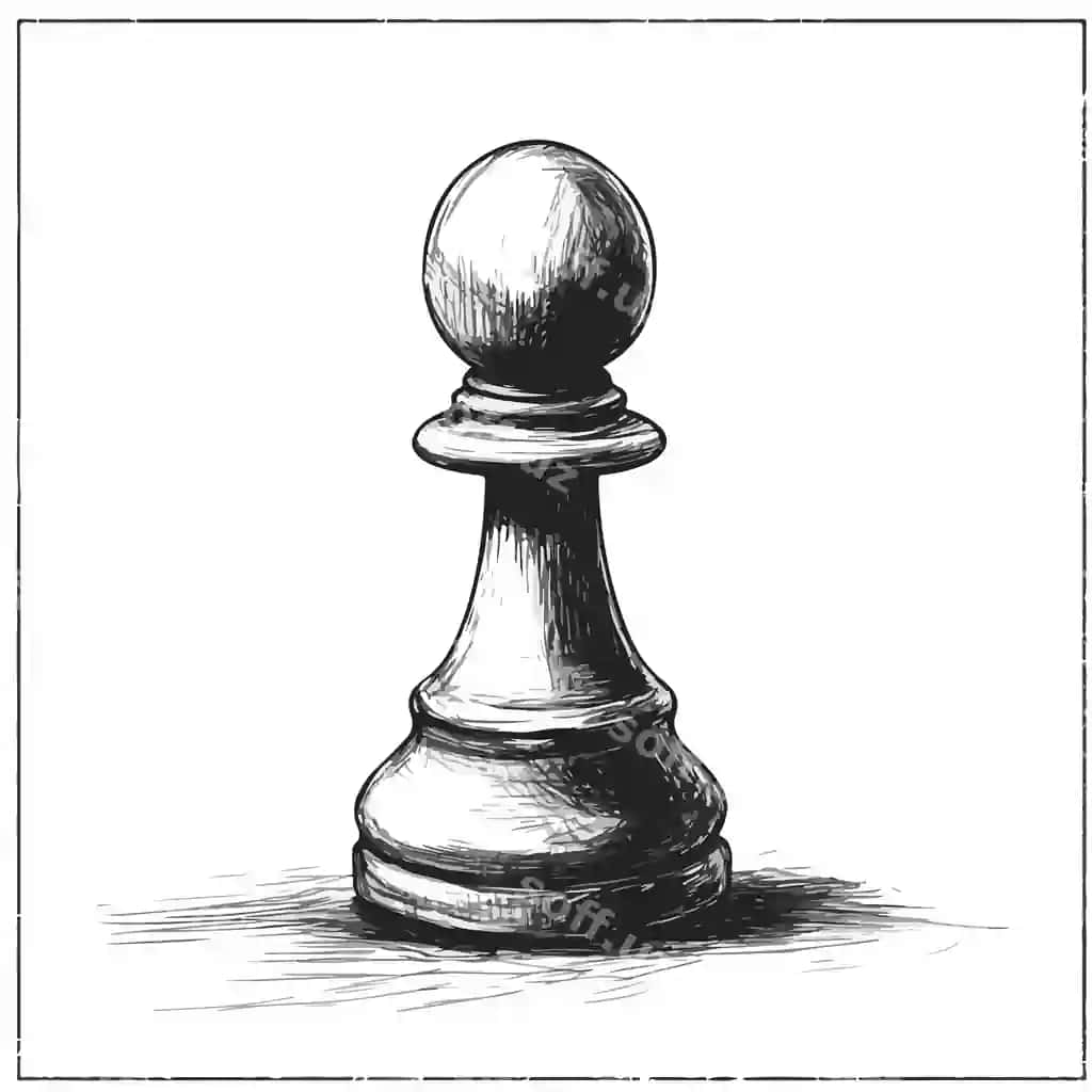 Chiqimli qo'l yozilgan piyoda shaxmat qizigi chizmasi oq orqa fonda | Detailed handdrawn sketch pawn chess piece white background