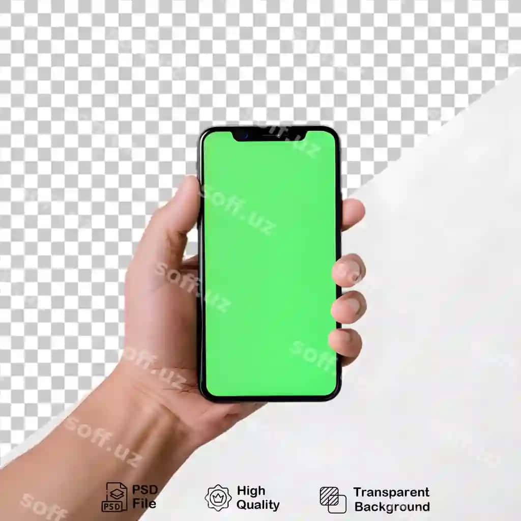 Yashil ekran telefon mockup png shaffof fonda | Green screen phone mockup png with transparent background