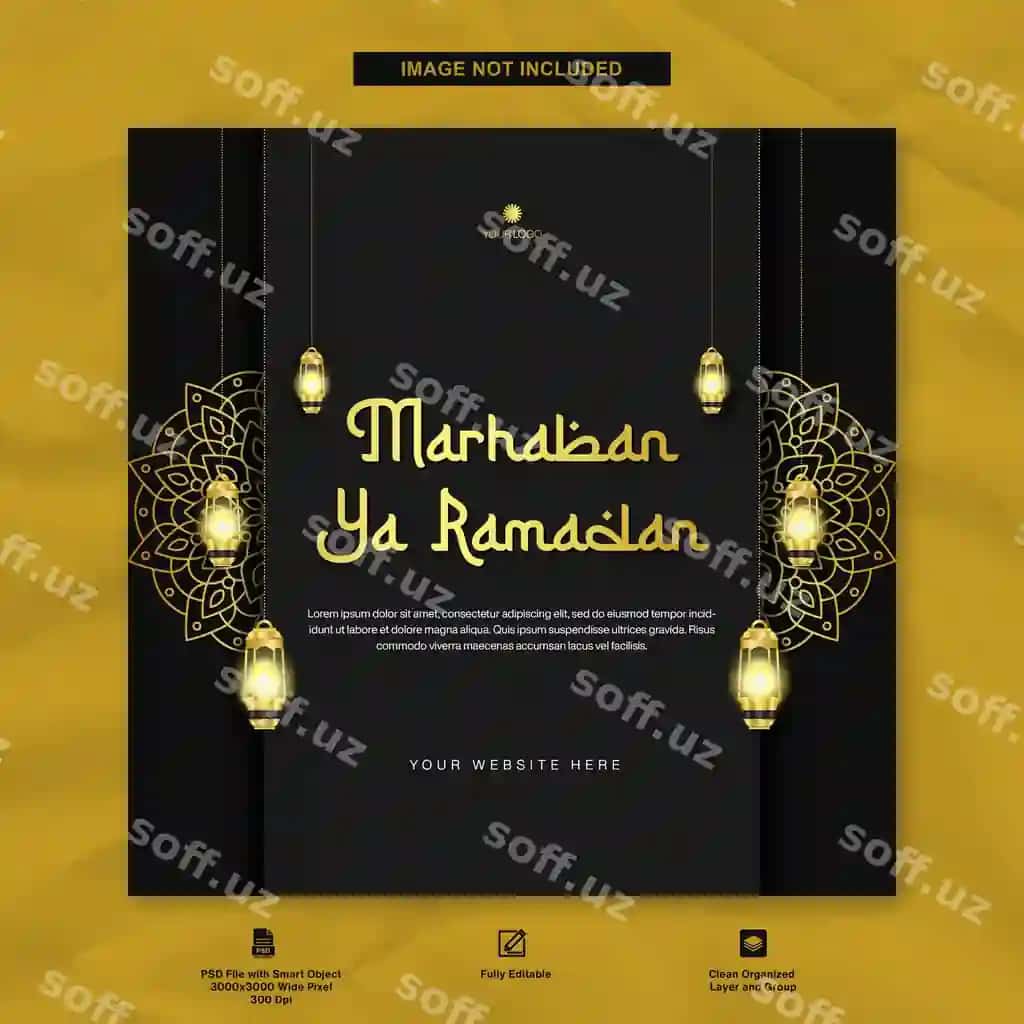 Marhaban ya ramadan Islomiy orqa fon Ijtimoiy tarmoqlar Instagram shabloni | Marhaban ya ramadan islamic background social media instagram template