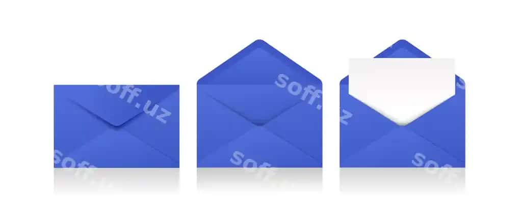 Haqiqiy ko'k po'chtalarni turli xil o'rinlarda, dog'rilgan va ochilgan holda joylang. | Set realistic blue envelopes different positions folded unfolded