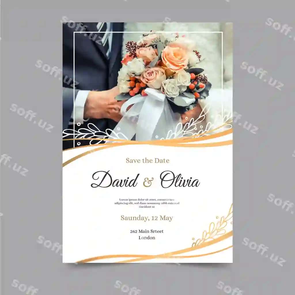 Nikoh taklifi shabloni foto bilan | Wedding invitation template with photo