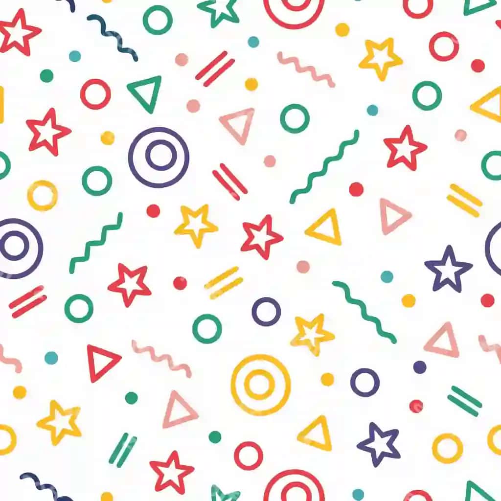 Rangli geometric chetlarisiz naqsh yulduzlar doiralar va uchburchaklar bilan | Colorful geometric seamless pattern with stars circles tria