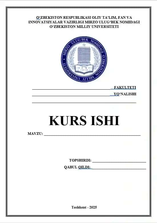 Kurs ishi yoki mustaqil ish usti tayyor