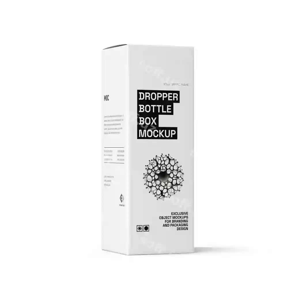 Kosmetik dorivor damagich qozon qadoqlash oq quti namunasi | Cosmetic medicine dropper bottle packaging white box mockup