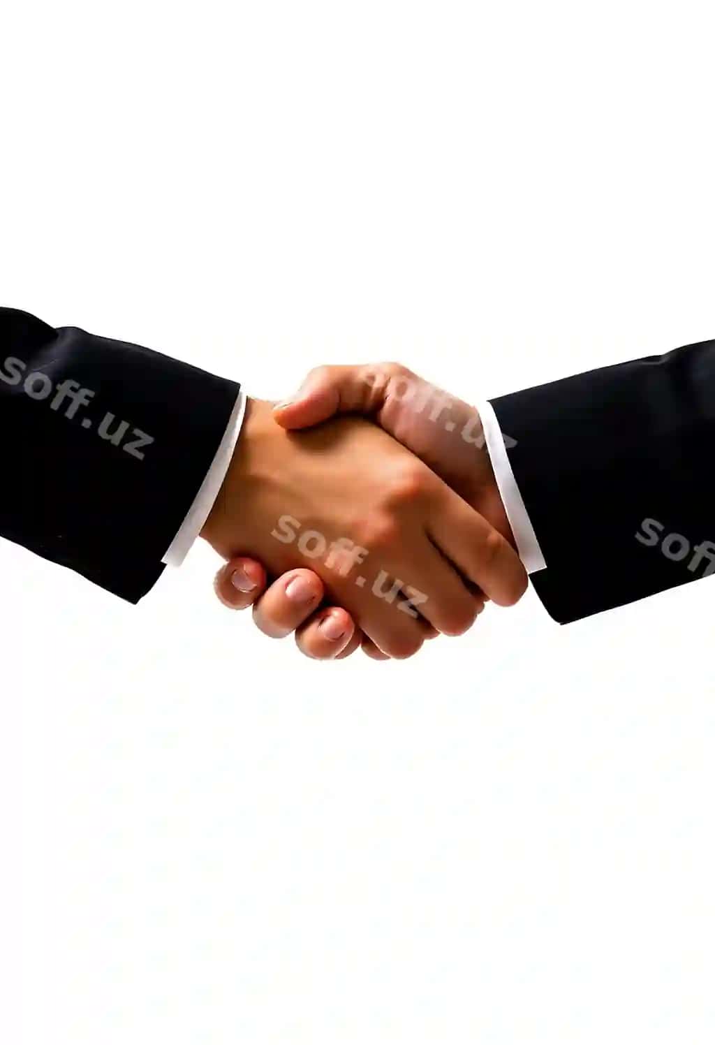 Biznes qo'l silkitish oq orqa fonda | Business hand shaking white background