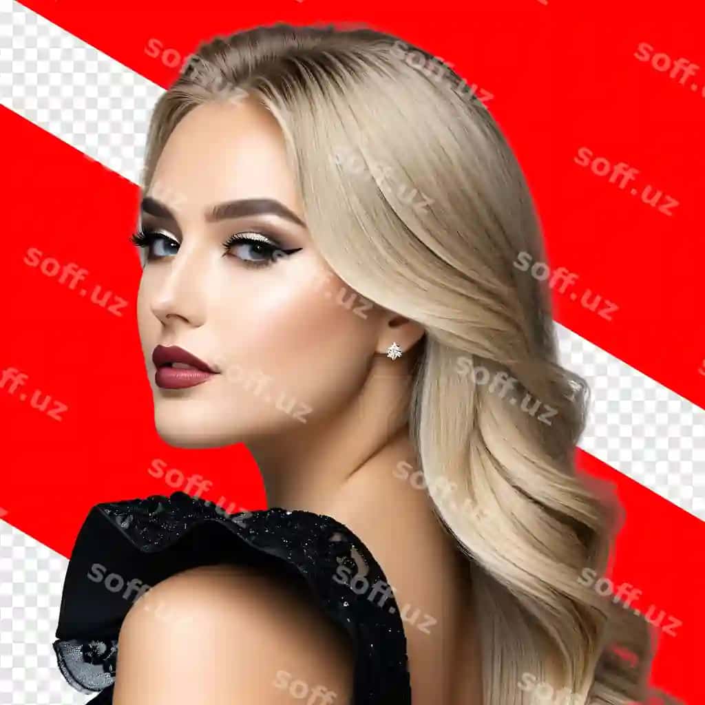 Sariq ayol qora kiyimda qizil va oq dastaklonalar | Blonde woman with black dress red white stripes