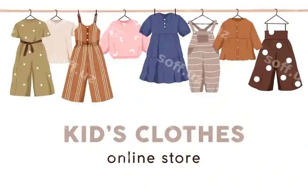 Bolalar kiyimlari asabdagi reklama baneri onlayn do'kon bolalar kiyimlari asablar | Kids clothes hanging ad banner online store childrens apparels hangers