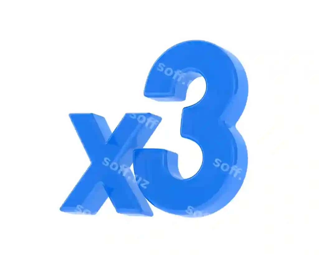 Ko'k rangli uchta ramz oq fonda ajraltirilgan uch o'lchovli illustratsiya | Blue x3 symbol white background isolated 3d illustration