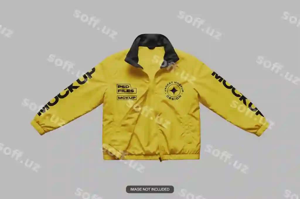 Sariq Coach jaket namuna flat lay | Yellow coach jacket mockup flat lay