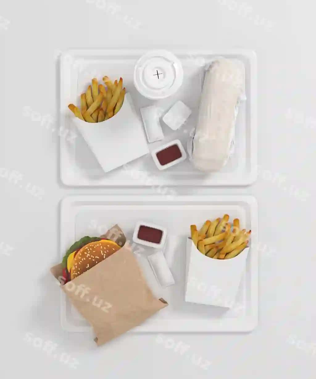 Tez ovqatlanish uchun qadoq taksi rasmi | Fast food packaging mockup design