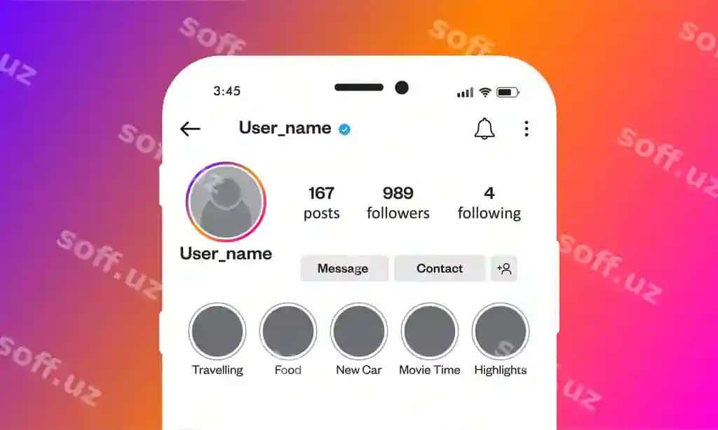 Instagram profil interfeys shablon namunasi | Instagram profile interface template mockup