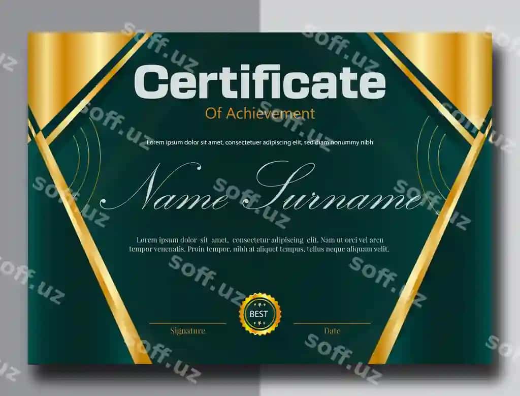 Yangi professional sertifikat dizayni to'liq rangli orqa fonda shablon | New professional certificate design color full background template