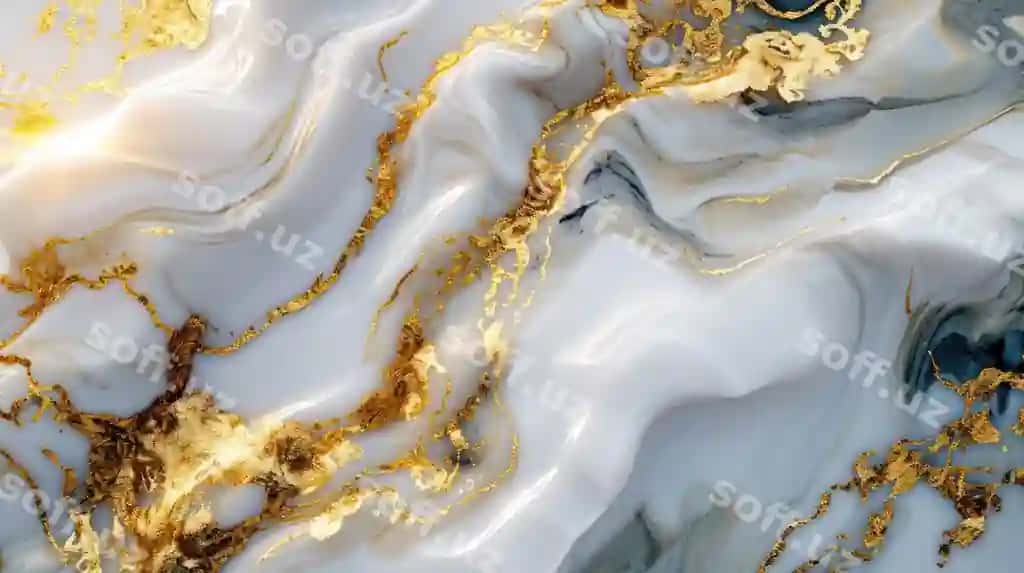 Abstrakt rasm oltin aralashgan oq marmar shakl Aigx | Abstract picture gold mixed with white marble form solid aigx