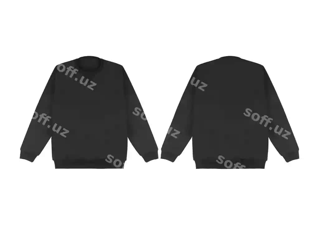 Bo'sh sviter qora rangdagi shablon old va orqa ko'rinish oq fonda ko'krak qismi namuna | Blank sweatshirt color black template front back view white background crew neck mock up