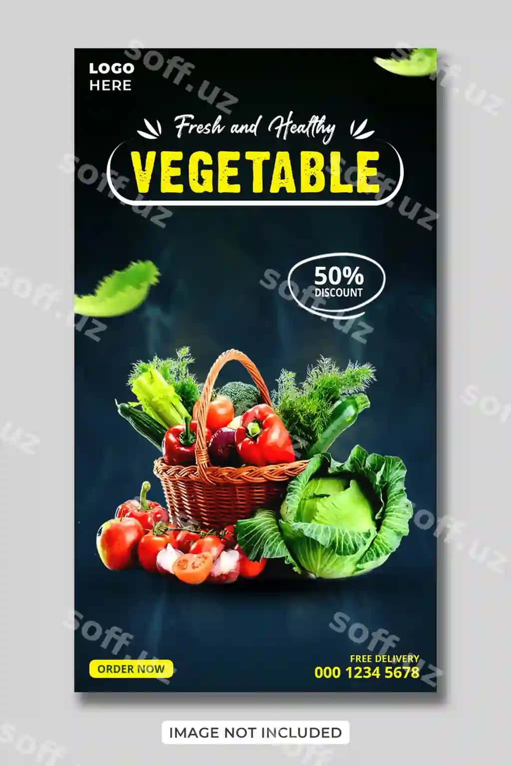 Yangi sog'liqli sabzavot Ijtimoiy tarmoqlar Facebook Instagram story shabloni | Fresh healthy vegetable social media facebook instagram story template