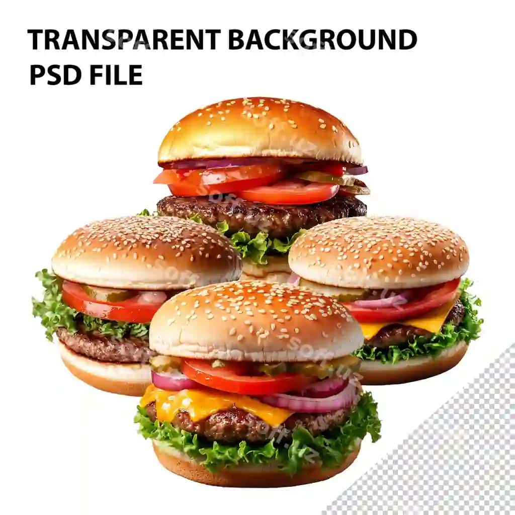 Yangi mol go'shtli burger ajraltirilgan shaffof fonda | Fresh beef burger isolated transparent background