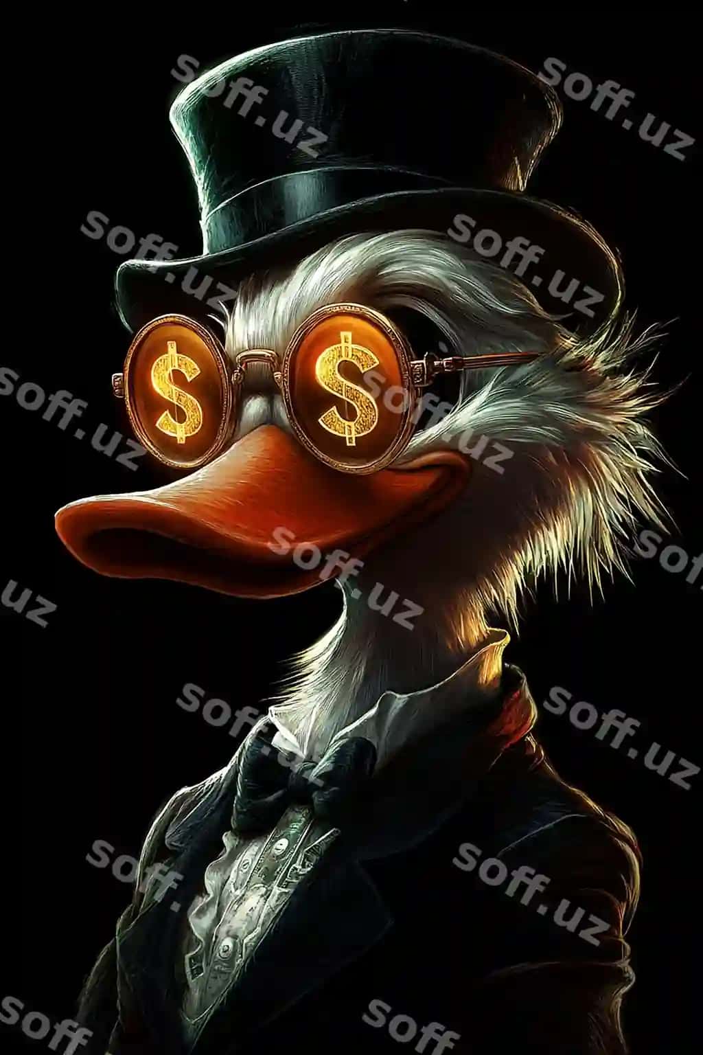 Ordak dollar belgili boshlik kiygan | Duck wearing hat with dollar sign it