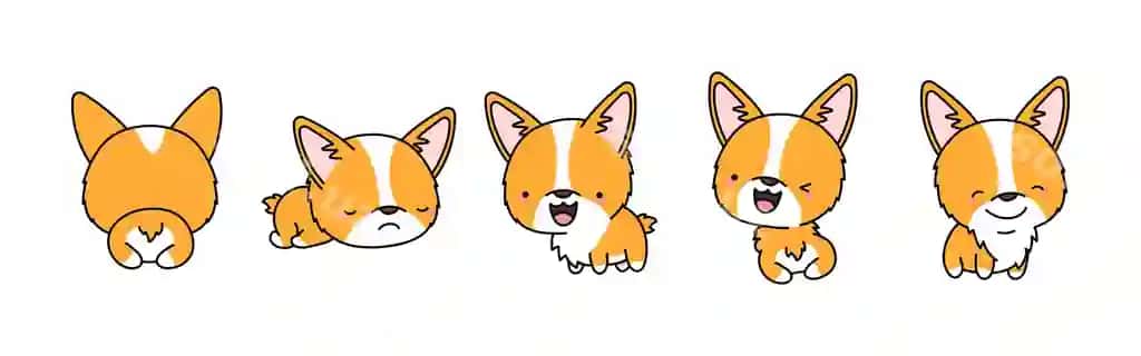 Komplekt multfilm ajraltirilgan Uels korgi komplekt chiroyli kawaii korgi hazli multfilm | Set cartoon isolated welsh corgi set cute kawaii corgi funny cartoon