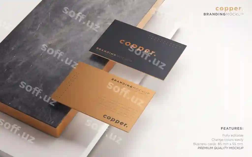 Elegant qora mis biznes karta psd mockup | Elegant dark copper business card psd mockup