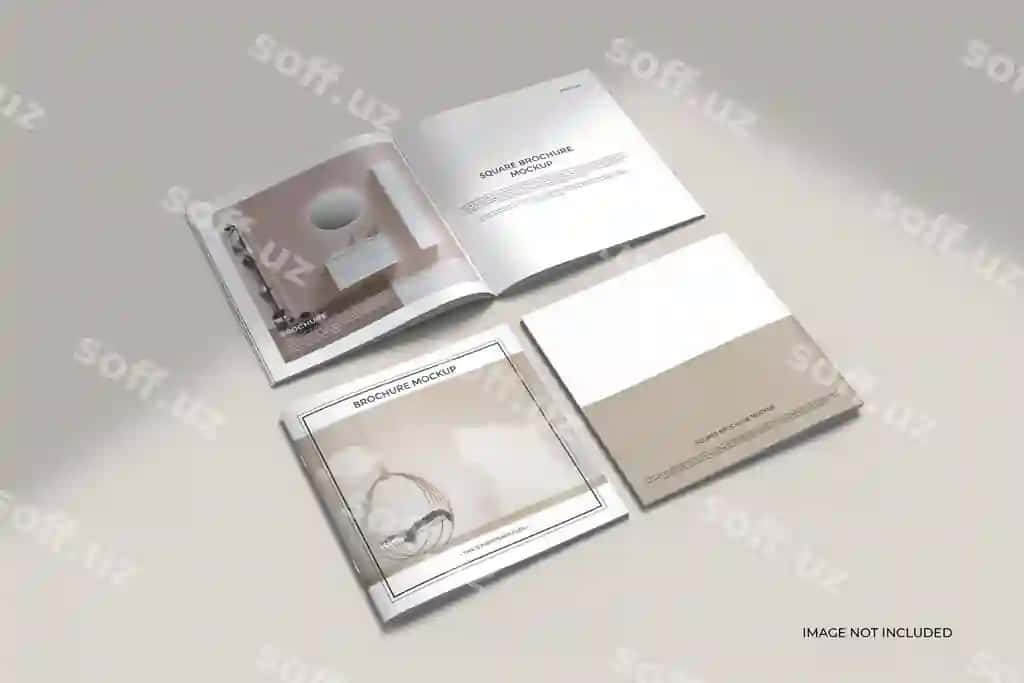 Kvadrat broshyura katalog mockup ochiq joriy ko'rinish | Square brochure catalog mockup opened cover view