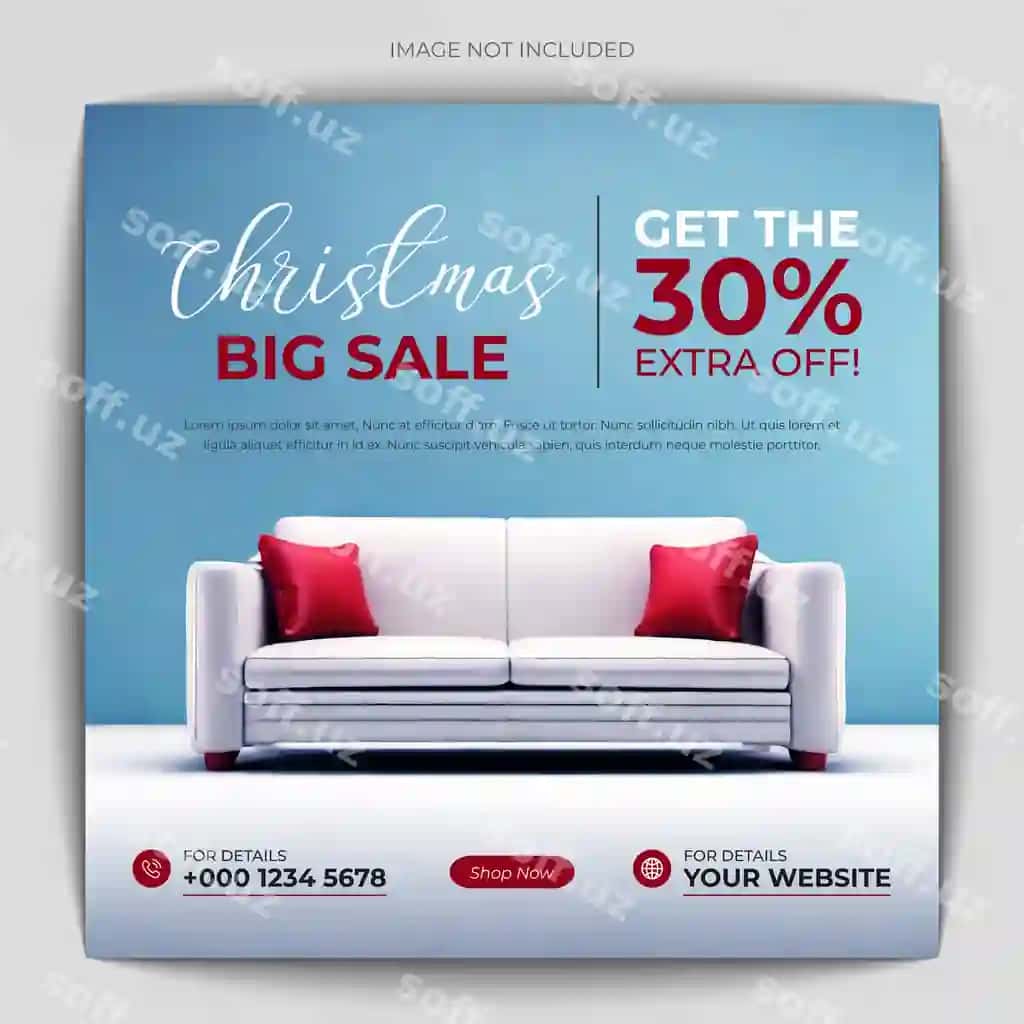 Rojdestvo muborak aktsiyasi uchun mebla bilan poyezr baneri | Merry christmas sale promotion poster banner with furniture