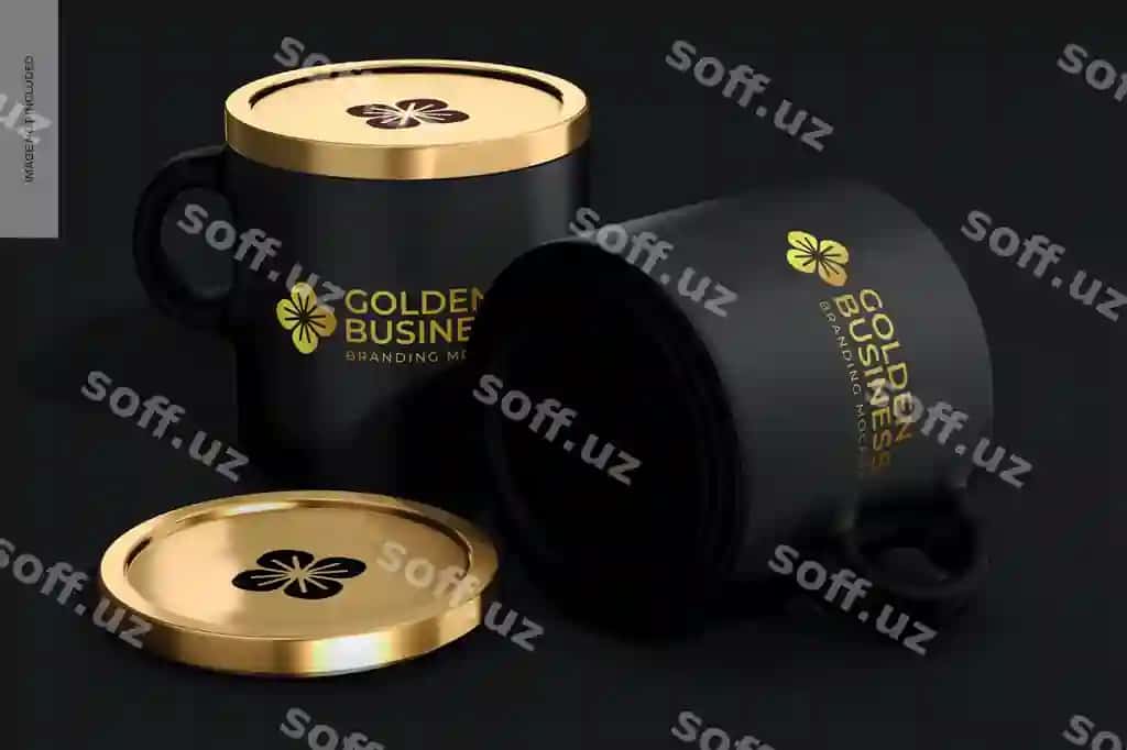 Boshqotirma keramika choy qozonlari qapa bilan namuna | Luxury ceramic mugs with lid mockup