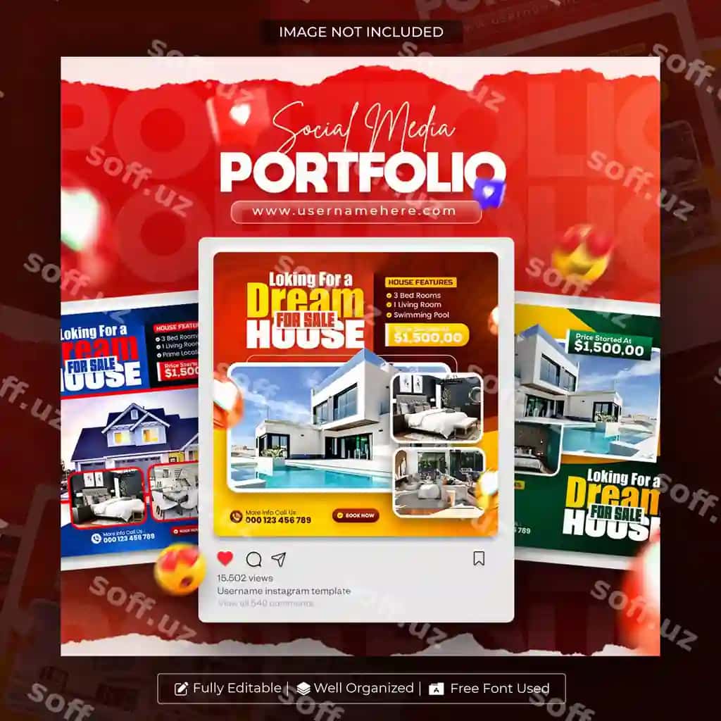 Ijtimoiy tarmoqlar dizayn portfoliyosi mockup shablon bilan | Social media design portfolio with mockup template