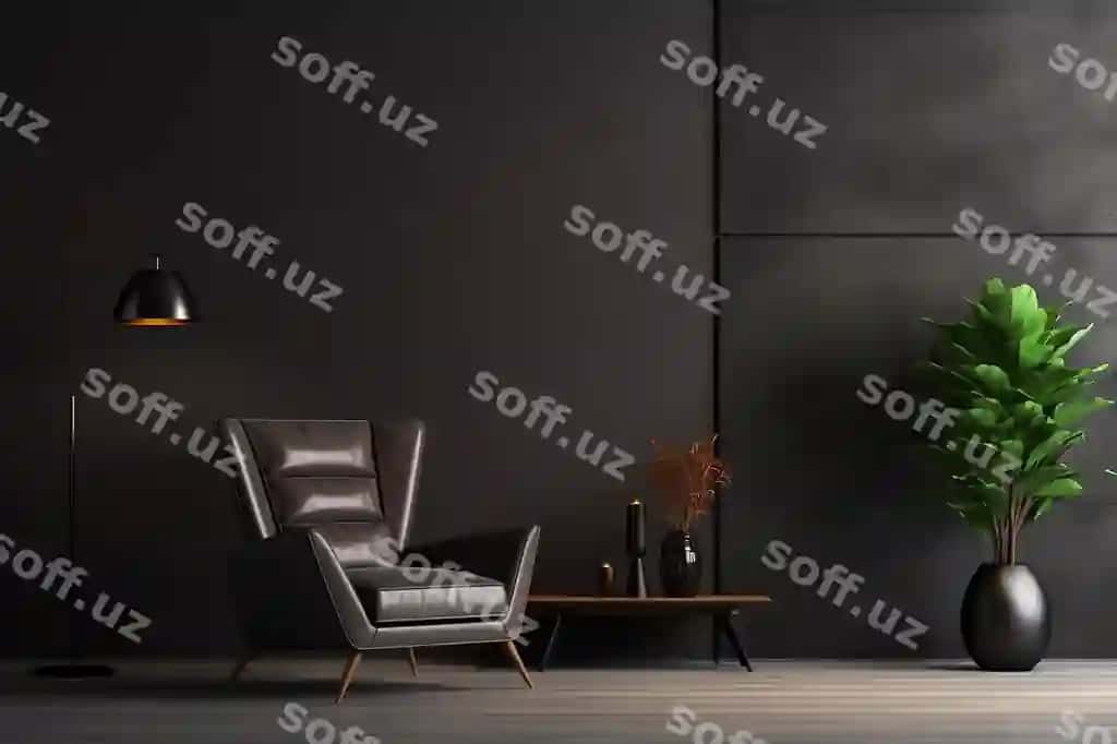 3d renderlangan minimal qora uslubdagi zamonaviy mehmonxona ichki dizayni zamonaviy stul bilan | 3d rendered minimal dark style modern living room interior design with modern chair