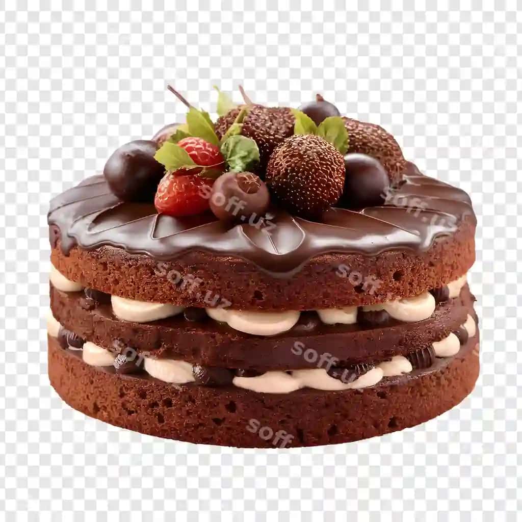 Shirin shokoladli tort glazurlangan bodomlar png shaffof | Delicious chocolate cake with frosting strawberries png transparent