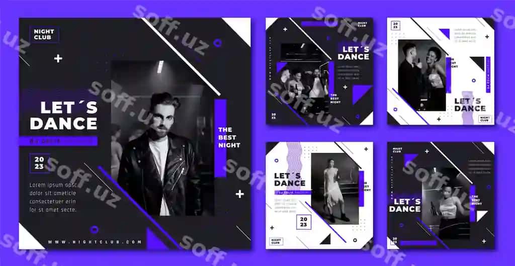 Flat dizayn diskoteka Instagram postlari | Flat design night club instagram posts