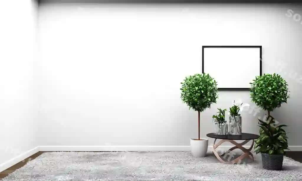 Xona zamonaviy tropik uslubda kompositsiyali minimal dizaynli 3D render | Room modern tropical style with composition minimal design 3d rendering