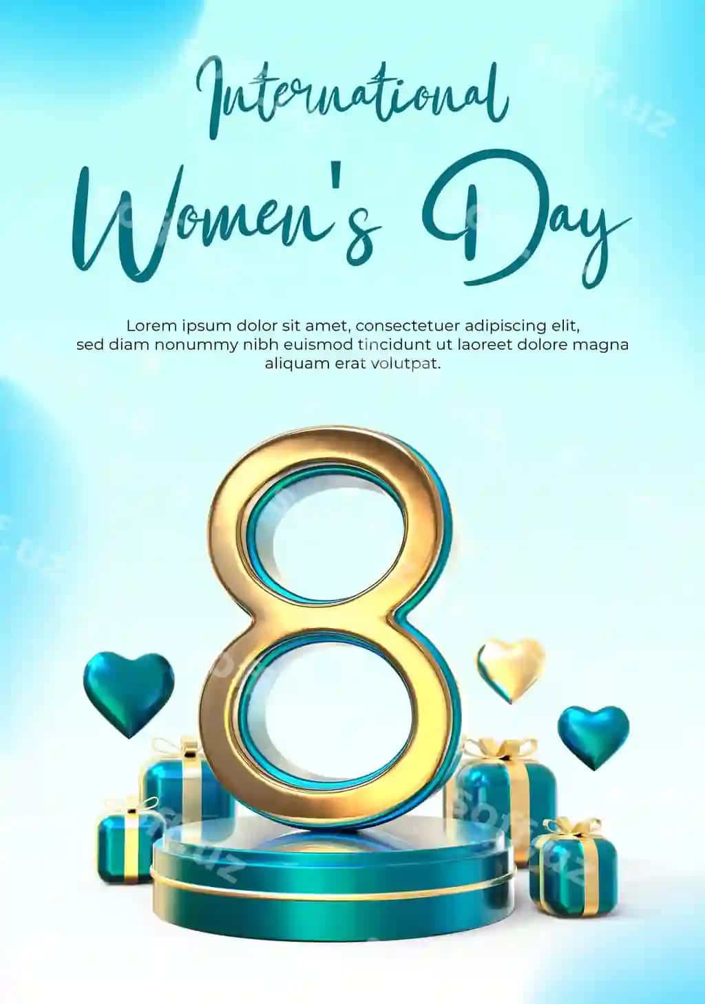 Ayollar kuni 8-martda sizning mattingiz uchun 3D render | Womens day 8 march space your text 3d render