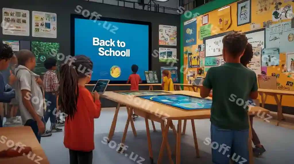 Bolalar qarab o'tgan "Maktabga qaytish" degan belgi | Display children looking sign that says back school