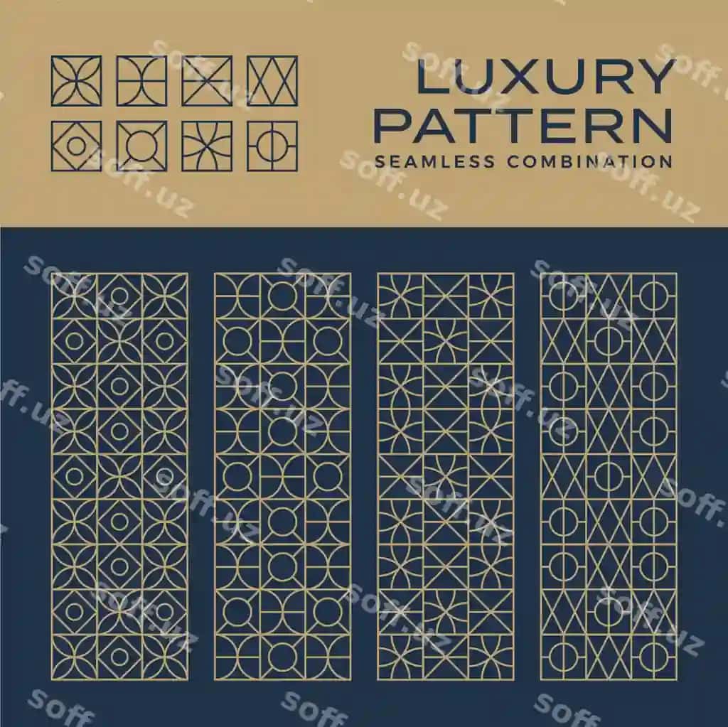 Qadr-qimmat uzilsiz naqsh bezatma komplekti | Luxury seamless pattern ornament set