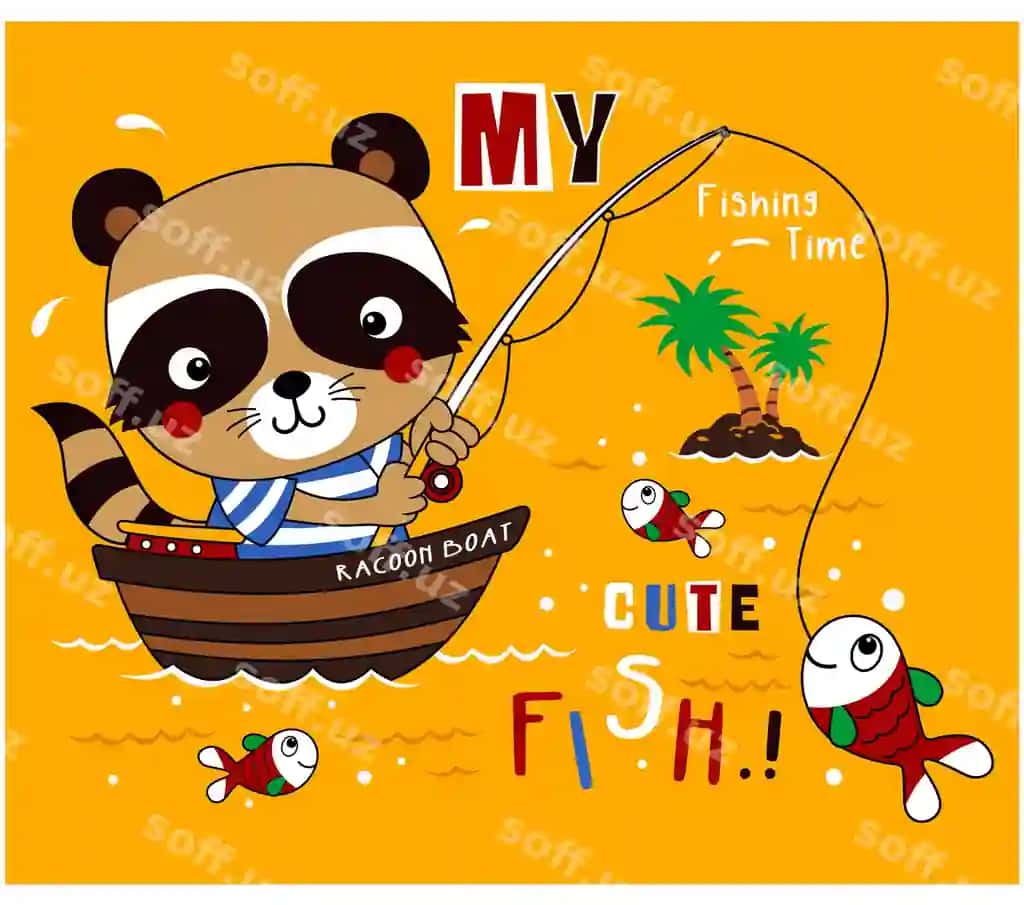 Mening balıq tutish vaqtim chiroyli rakkon vektor karyo illustratsiya dizayn grafik | My fishing time cute racoon vector cartoon illustration design graphic