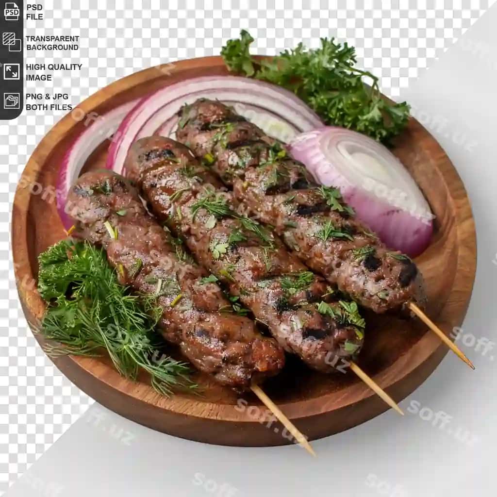 Echki mishar seekh kebab ajraltirilgan oq fonda | Delicious goat seekh kebab isolated white background