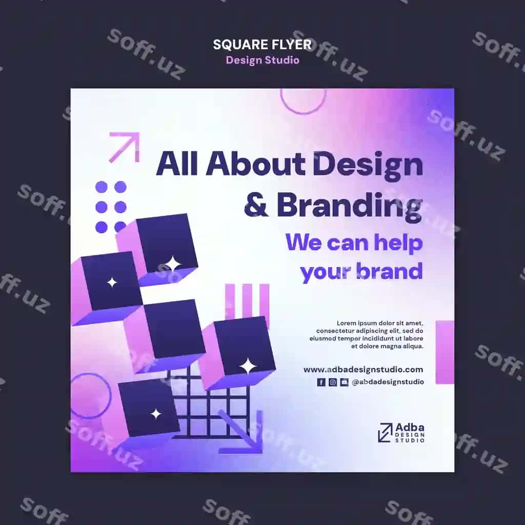 Gradient dizayn studiyasi kvadrat flyer shabloni | Gradient design studio square flyer template